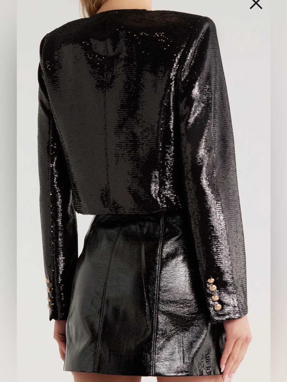 NWT cinq a sept Black Sequin “Randi” Cropped Blazer Jacket with Gold Buttons - Picture 13 of 14